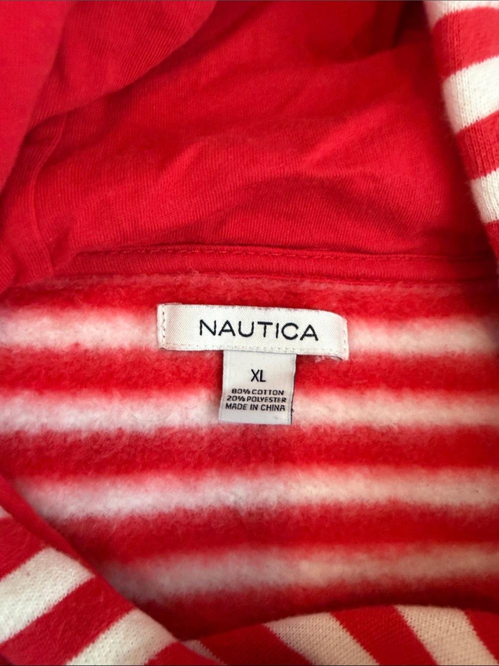 Nautica Red and White Striped Hooded Sweatshirt - Picture 6 of 15